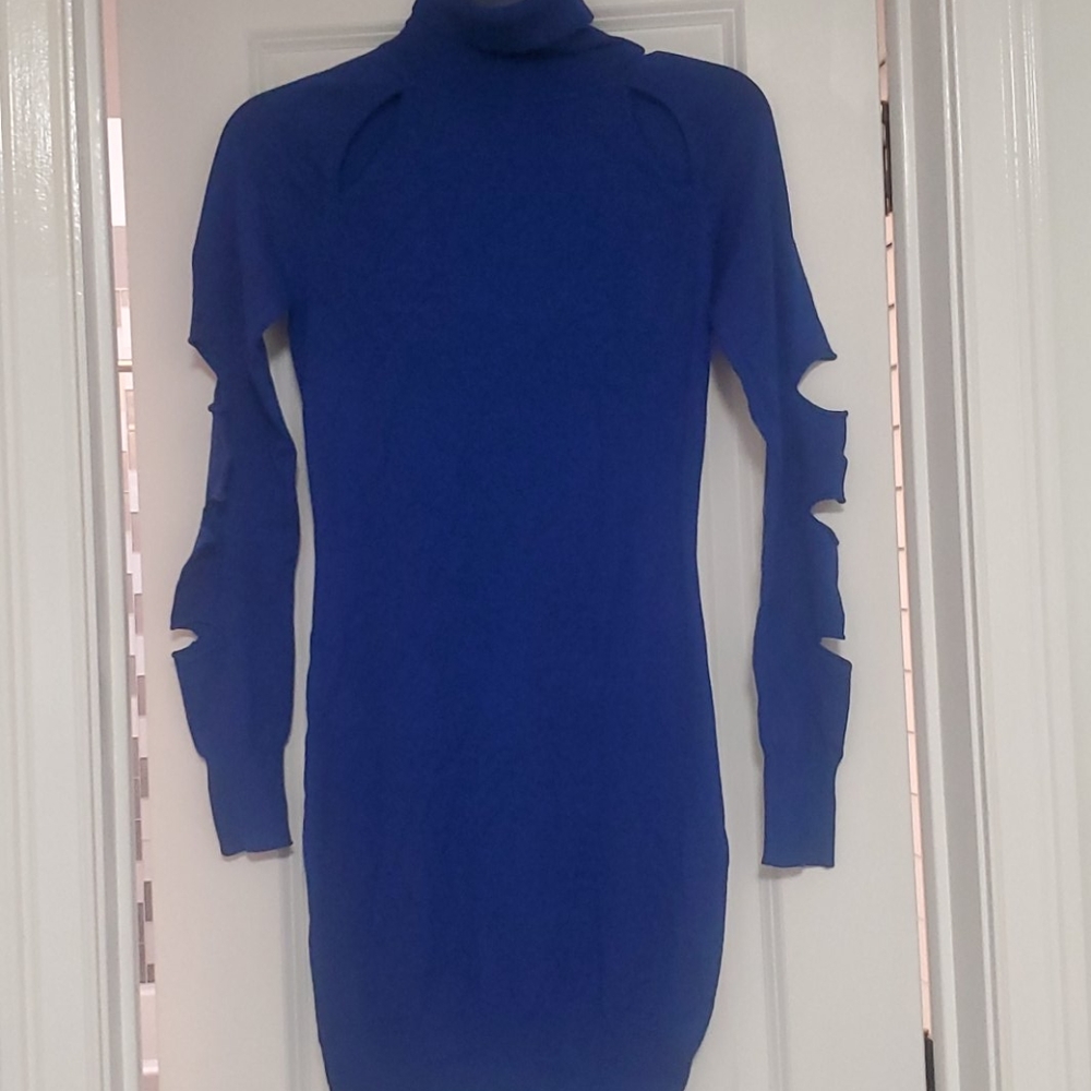 Blue turtle neck sweater dress M